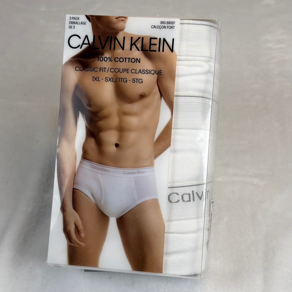 Calvin Klein Mens Big Briefs Cotton 5XL White Classic Fit 3 Pack Breathable New
